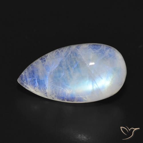 9.43ct Natürlicher Bläulich-weiß Regenbogenmondstein, Birnenform, Lichtdurchlässig