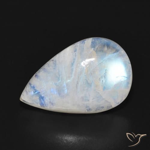 7.16ct Natürlicher Bläulich-weiß Regenbogenmondstein, Birnenform, Lichtdurchlässig