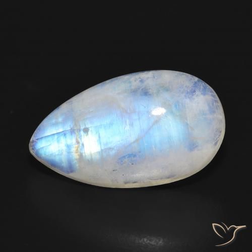 11.38ct Natürlicher Bläulich-weiß Regenbogenmondstein, Birnenform, Lichtdurchlässig