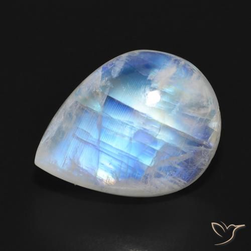 13.00ct Natürlicher Bläulich-weiß Regenbogenmondstein, Birnenform, Lichtdurchlässig