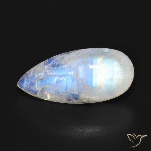 14.80ct Natürlicher Bläulich-weiß Regenbogenmondstein, Birnenform, Lichtdurchlässig, Photo A