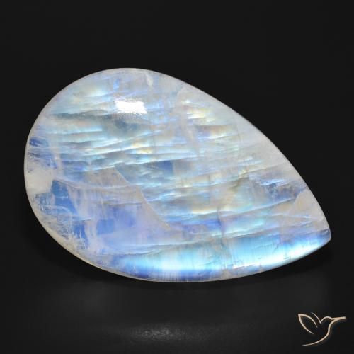 47.73ct Natürlicher Bläulich-weiß Regenbogenmondstein, Birnenform, Lichtdurchlässig