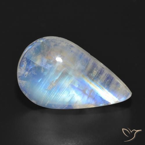 13.93ct Natürlicher Bläulich-weiß Regenbogenmondstein, Birnenform, Lichtdurchlässig
