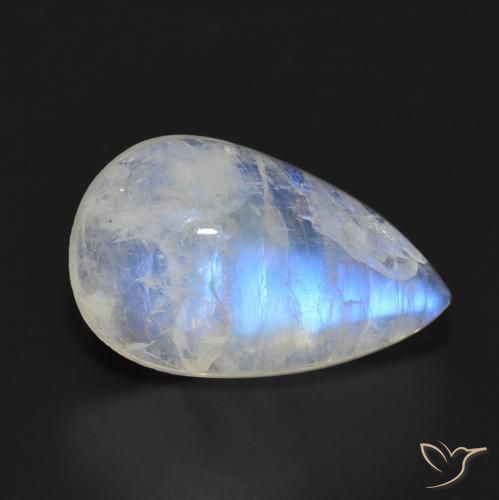 7.70ct Natürlicher Bläulich-weiß Regenbogenmondstein, Birnenform, Lichtdurchlässig