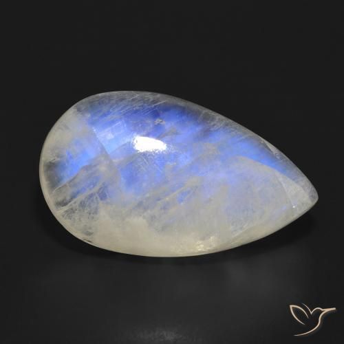 21.02ct Natürlicher Bläulich-weiß Regenbogenmondstein, Birnenform, Lichtdurchlässig