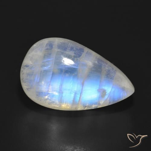 17.91ct Natürlicher Bläulich-weiß Regenbogenmondstein, Birnenform, Lichtdurchlässig