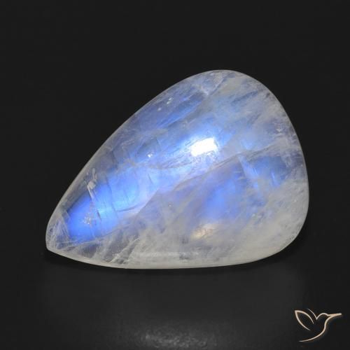 10.21ct Natürlicher Bläulich-weiß Regenbogenmondstein, Birnenform, Lichtdurchlässig