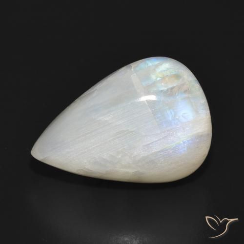 16.83ct Natürlicher Bläulich-weiß Regenbogenmondstein, Birnenform, Lichtdurchlässig