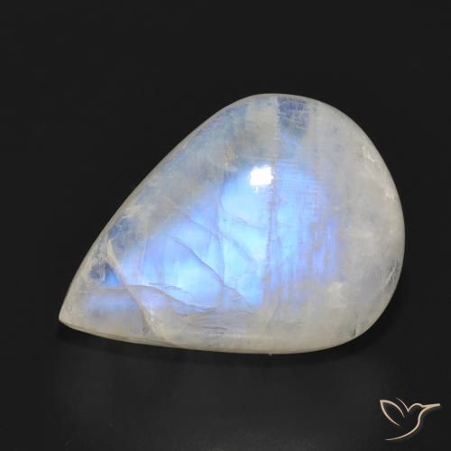 12.69ct Natürlicher Bläulich-weiß Regenbogenmondstein, Birnenform, Lichtdurchlässig
