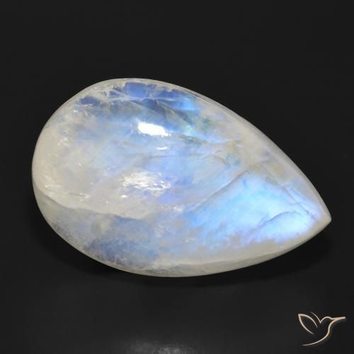 28.68ct Natürlicher Bläulich-weiß Regenbogenmondstein, Birnenform, Lichtdurchlässig