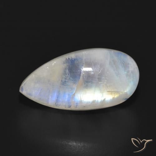 12.48ct Natürlicher Bläulich-weiß Regenbogenmondstein, Birnenform, Lichtdurchlässig