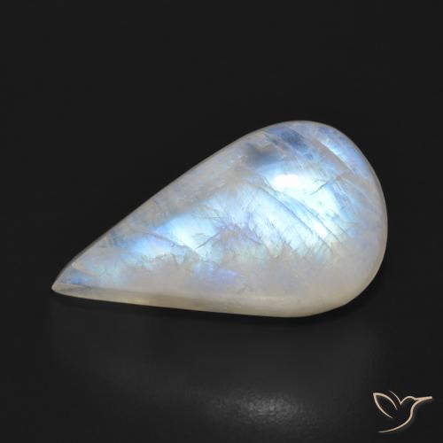 12.76ct Natürlicher Bläulich-weiß Regenbogenmondstein, Birnenform, Lichtdurchlässig