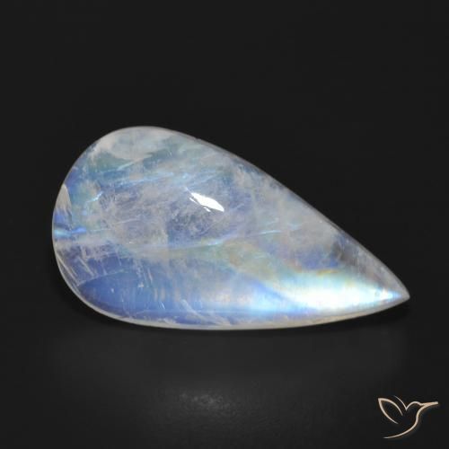 11.31ct Natürlicher Bläulich-weiß Regenbogenmondstein, Birnenform, Lichtdurchlässig