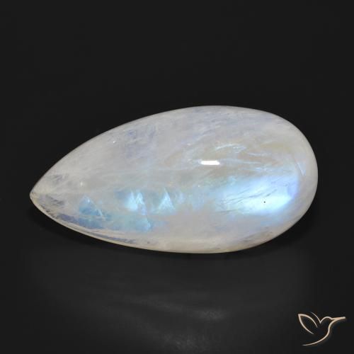 25.85ct Natürlicher Bläulich-weiß Regenbogenmondstein, Birnenform, Lichtdurchlässig