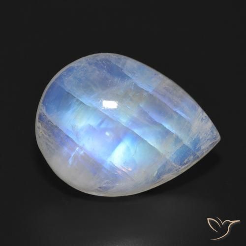 11.64ct Natürlicher Bläulich-weiß Regenbogenmondstein, Birnenform, Lichtdurchlässig