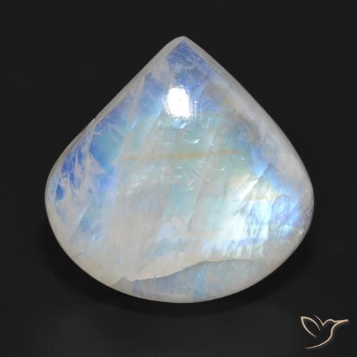 30.80ct Natürlicher Bläulich-weiß Regenbogenmondstein, Birnenform, Lichtdurchlässig