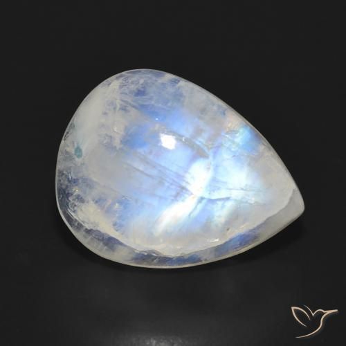 13.18ct Natürlicher Bläulich-weiß Regenbogenmondstein, Birnenform, Lichtdurchlässig