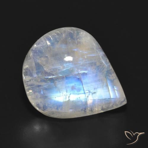 11.15ct Natürlicher Bläulich-weiß Regenbogenmondstein, Birnenform, Lichtdurchlässig