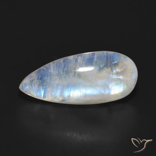 7.88ct Natürlicher Bläulich-weiß Regenbogenmondstein, Birnenform, Lichtdurchlässig