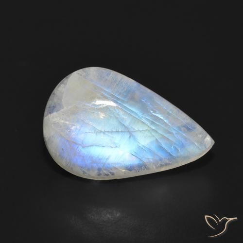7.05ct Natürlicher Bläulich-weiß Regenbogenmondstein, Birnenform, Lichtdurchlässig