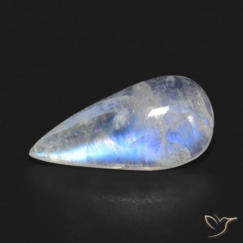 5.47ct Natürlicher Bläulich-weiß Regenbogenmondstein, Birnenform, Lichtdurchlässig