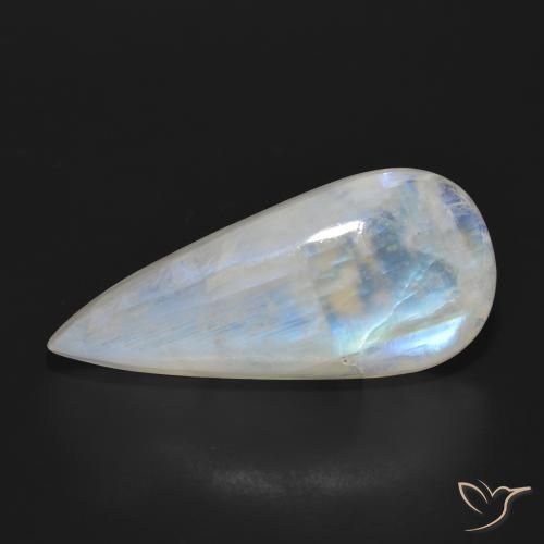 24.85ct Natürlicher Bläulich-weiß Regenbogenmondstein, Birnenform, Lichtdurchlässig
