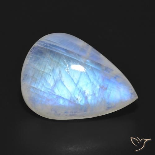 11.87ct Natürlicher Bläulich-weiß Regenbogenmondstein, Birnenform, Lichtdurchlässig