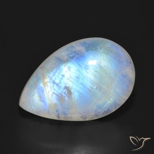 18.25ct Natürlicher Bläulich-weiß Regenbogenmondstein, Birnenform, Lichtdurchlässig