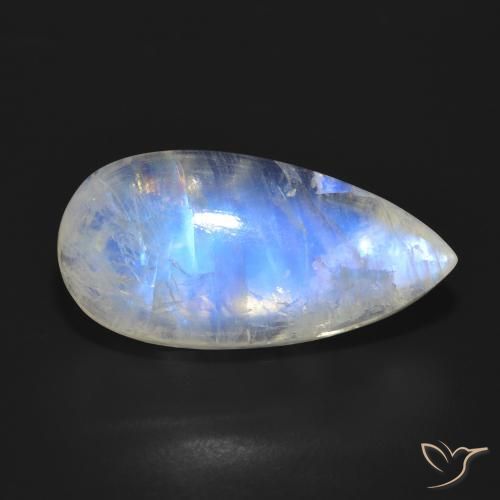 18.02ct Natürlicher Bläulich-weiß Regenbogenmondstein, Birnenform, Lichtdurchlässig