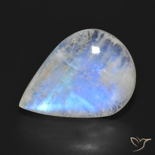 24.76ct Natürlicher Bläulich-weiß Regenbogenmondstein, Birnenform, Lichtdurchlässig