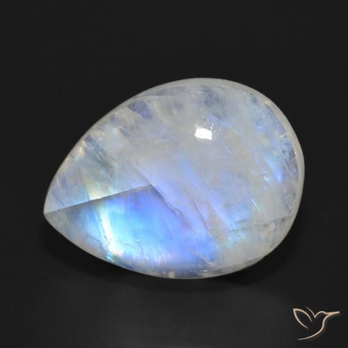 18.25ct Natürlicher Bläulich-weiß Regenbogenmondstein, Birnenform, Lichtdurchlässig