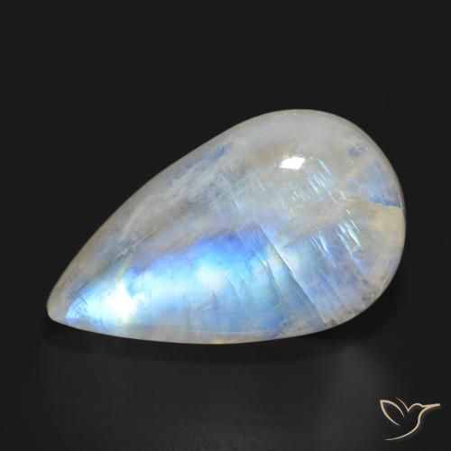 23.70ct Natürlicher Bläulich-weiß Regenbogenmondstein, Birnenform, Lichtdurchlässig