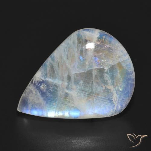 15.14ct Natürlicher Bläulich-weiß Regenbogenmondstein, Birnenform, Lichtdurchlässig