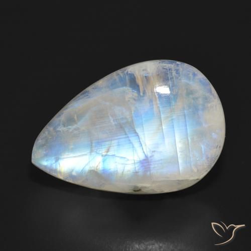 17.74ct Natürlicher Bläulich-weiß Regenbogenmondstein, Birnenform, Lichtdurchlässig