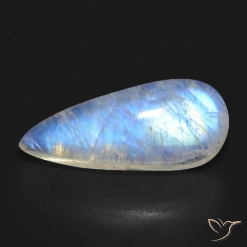 17.24ct Natürlicher Bläulich-weiß Regenbogenmondstein, Birnenform, Lichtdurchlässig