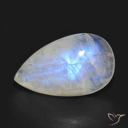 10.47ct Natürlicher Bläulich-weiß Regenbogenmondstein, Birnenform, Lichtdurchlässig
