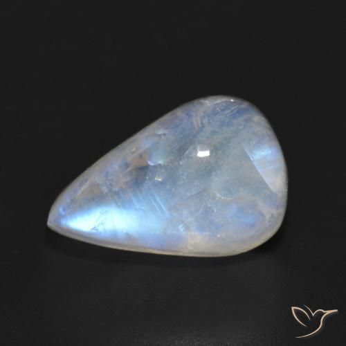 6.55ct Natürlicher Bläulich-weiß Regenbogenmondstein, Birnenform, Lichtdurchlässig