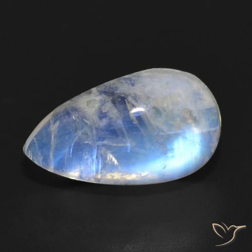 7.10ct Natürlicher Bläulich-weiß Regenbogenmondstein, Birnenform, Lichtdurchlässig