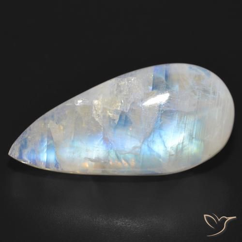 23.92ct Natürlicher Bläulich-weiß Regenbogenmondstein, Birnenform, Lichtdurchlässig