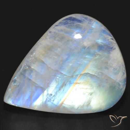 20.35ct Natürlicher Bläulich-weiß Regenbogenmondstein, Birnenform, Lichtdurchlässig