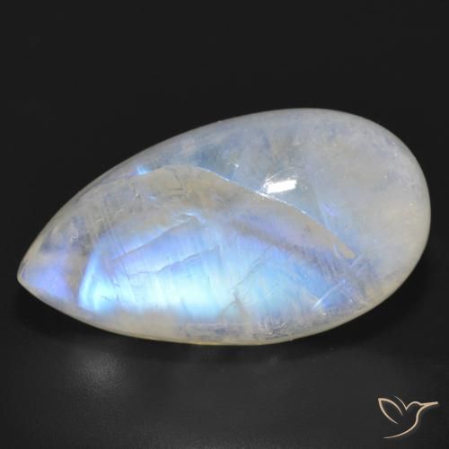 20.60ct Natürlicher Bläulich-weiß Regenbogenmondstein, Birnenform, Lichtdurchlässig