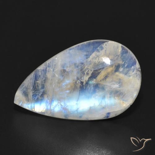 7.51ct Natürlicher Bläulich-weiß Regenbogenmondstein, Birnenform, Lichtdurchlässig