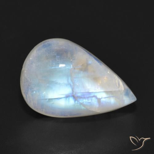6.93ct Natürlicher Bläulich-weiß Regenbogenmondstein, Birnenform, Lichtdurchlässig