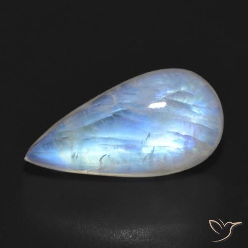 7.64ct Natürlicher Bläulich-weiß Regenbogenmondstein, Birnenform, Lichtdurchlässig