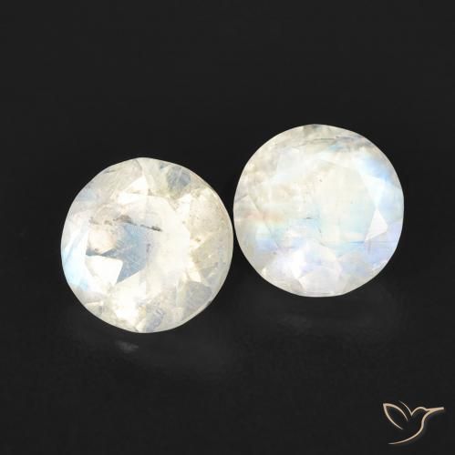 1.03 ct natürliche Bläulich-weiß Regenbogenmondstein-Edelsteine, Runden, Transparent