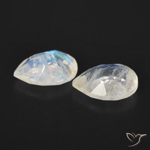 1.28 ct natürliche Bläulich-weiß Regenbogenmondstein-Edelsteine, Birnenform, Transparent