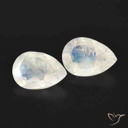1.13 ct natürliche Bläulich-weiß Regenbogenmondstein-Edelsteine, Birnenform, Transparent