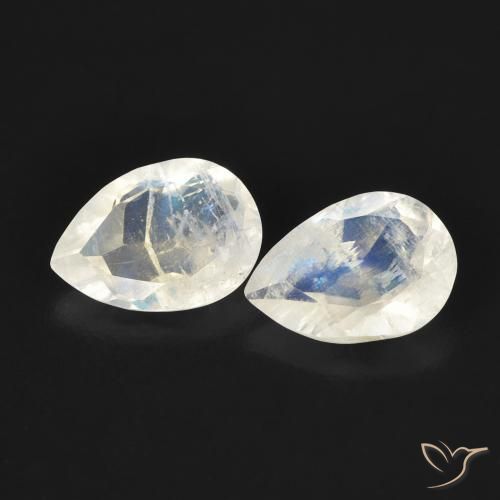 1.02 ct natürliche Bläulich-weiß Regenbogenmondstein-Edelsteine, Birnenform, Transparent