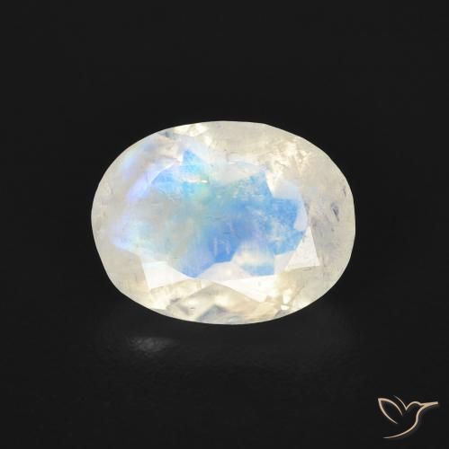 1.55ct Natürlicher Bläulich-weiß Regenbogenmondstein, Oval, Transparent