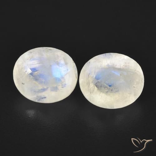 2.56ctw Natürlicher Bläulich-weiß Regenbogenmondstein, Oval, Transparent